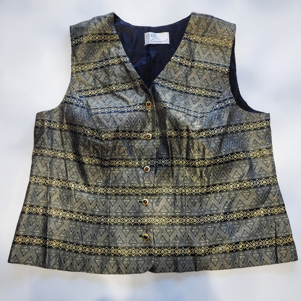 Gold Brocade Vest Plus Size 18 Vintage Waistcoat Statement Top